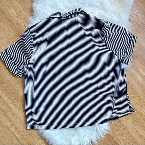 NWT Isaac Mizrahi Striped Top Navy Blue White Short Sleeve Large - Picture 5 of 7